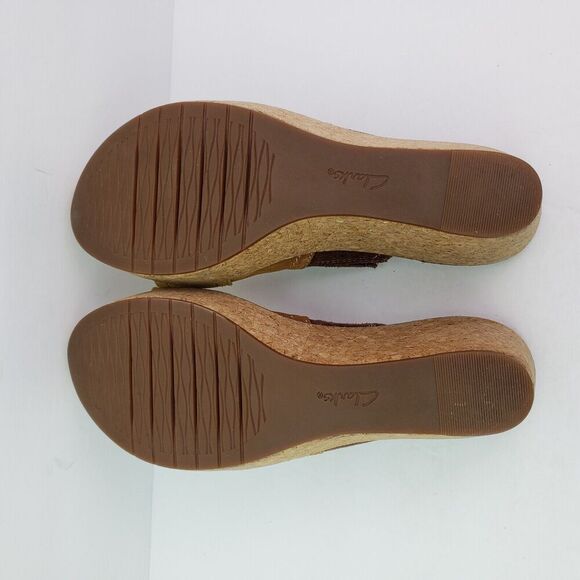 Clarks Aisley Lily Womens Size 8 Brown Suede Slip On Cork Wedge Sandals - Picture 8 of 10